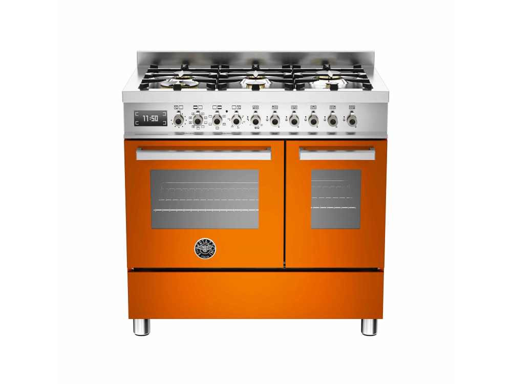 Варочный центр Bertazzoni, 6 конфорок, 2 электрических духовых шкафа, 90 см Оранжевый