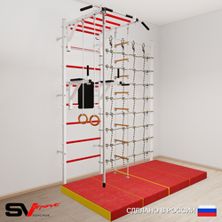 Шведская стенка Sv Sport усиленная 62340 (Турник рукоход/Брусья/Канат/Кольца/Лестница/Мат 2м/Канатный лаз)
