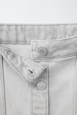 ZARA ДЖИНСОВАЯ ЮБКА С НЕОБРАБОТАННОЙ КРОМКОЙ, ЖЕМЧУЖНО-СЕРЫЙ