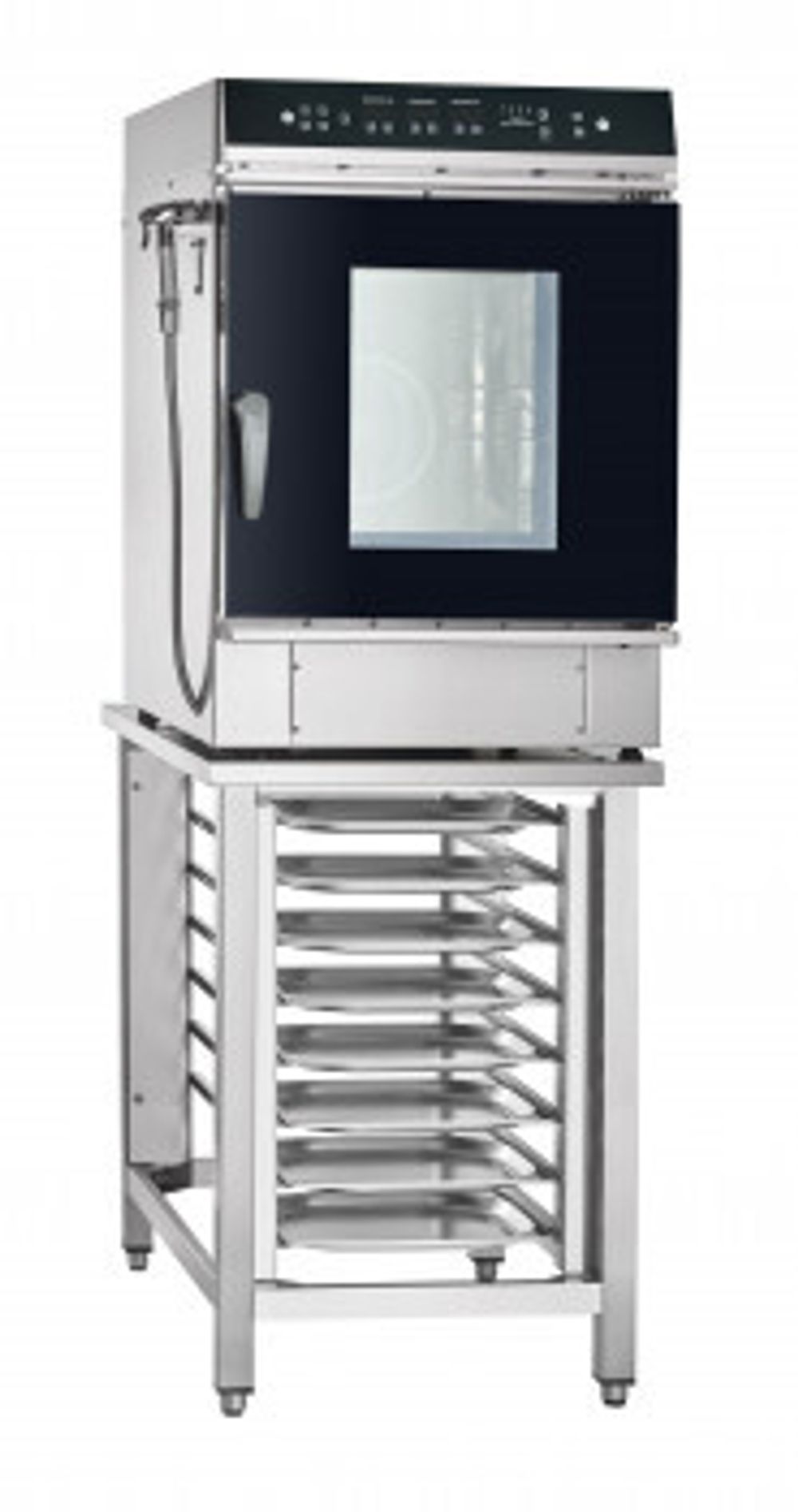 11000018858 Абат Пароконвектомат ПКА 6-2/3П-01 верхняя панель управления (парогенератор, 6хGN-2/3, память на 110 программ приготовления, термощуп, регулировка влажности, автоматическая мойка, ручной душ в комплекте, вся нерж, без г/емкостей) черный дизайн, реверс, 230 В