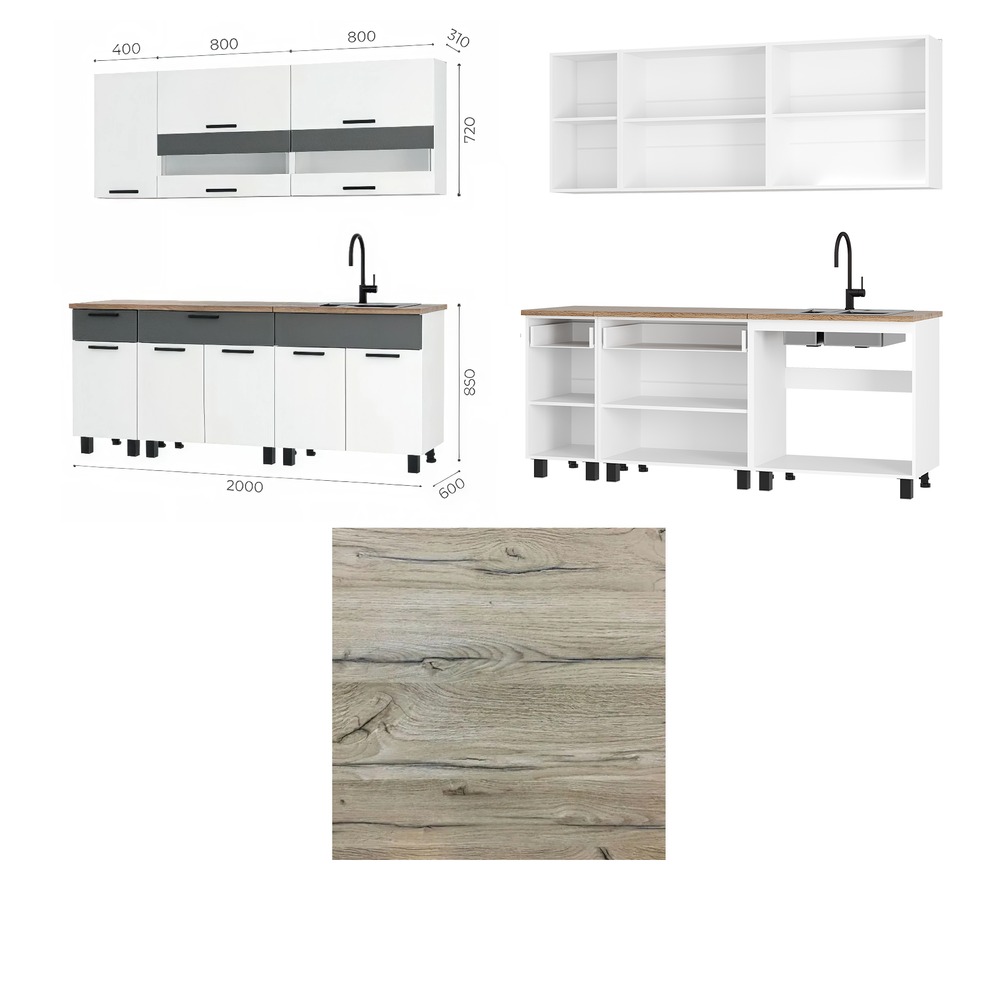 Кухня Монтана белый/графитдуб белый 2,0м