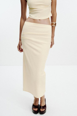 ZARA ЮБКА МИДИ ТЕКСТУРНАЯ, ЖЕЛТЫЙ