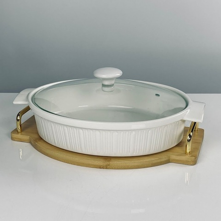 Lenardi 142-156 Овальное блюдо для запекания 37см с крышкой на подставке в под.уп.(х6)Фарфор