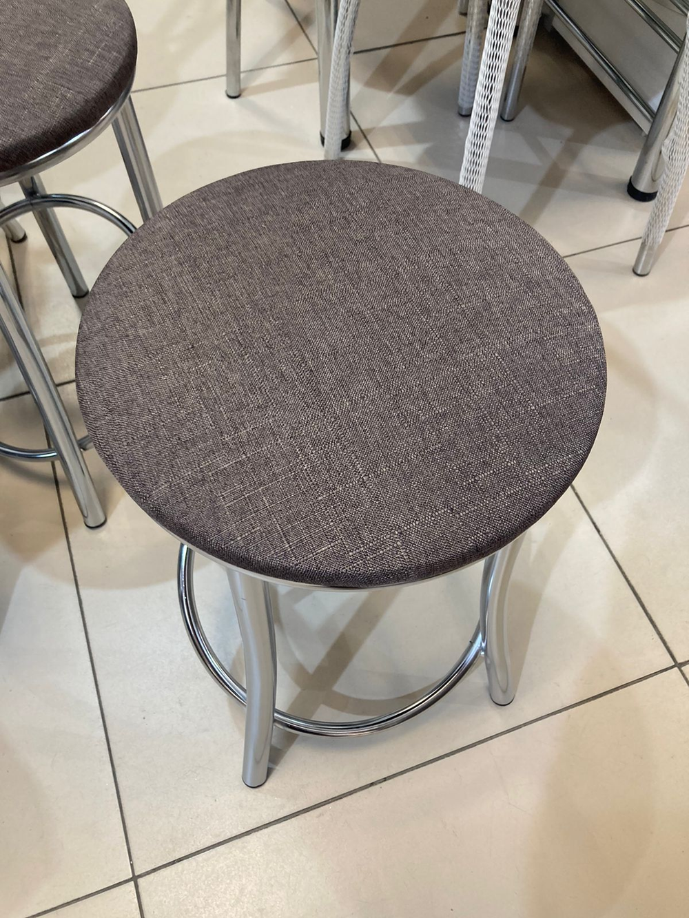 Табурет Сфера каркас хром основание круг рогожка бурая