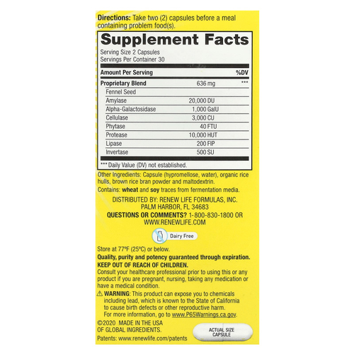 Renew Life, Gas Stop ™ Enzyme Formula, 60 вегетарианских капсул