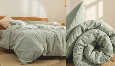 КПБ 2 сп с простыней на рез. 140х200 ВАРЕНЫЙ ХЛОПОК "Мята полоса"