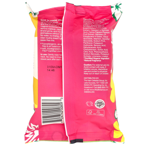 Alba Botanica, Hawaiian, очищающие салфетки 3 в 1, с ананасовым ферментом, 25 влажных салфеток