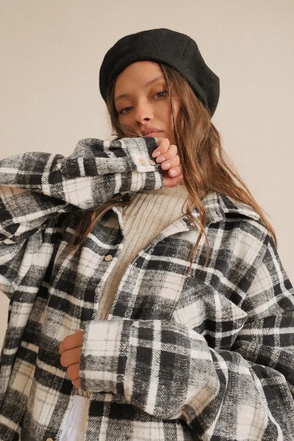 Рубашка Oversize flannel черная клетка