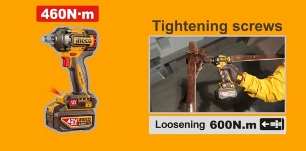 Аккумуляторный бесщёточный ударный гайковёрт INGCO CIWLI42461 INDUSTRIAL 42 В 1/2" 460 Нм