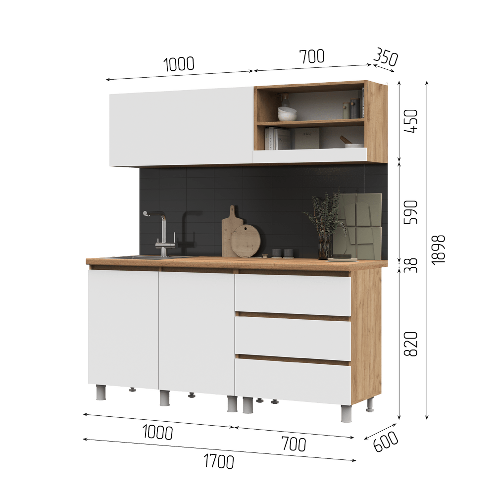 Хелен Кухня 1.7 м Крафт золотой / Графит серый