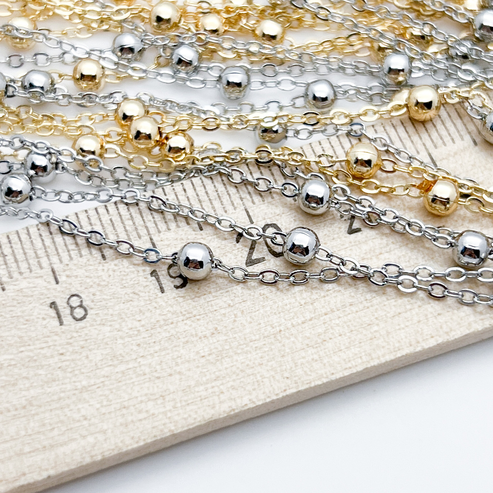 Цепочка, цвет серебро, размер звена 1,5*1,8 мм, шарик 3,5 мм, цена за 50 см