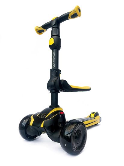 Самокат-беговел со светящимися колёсами 3 в 1 Scooter Micar Moby Black-Yellow