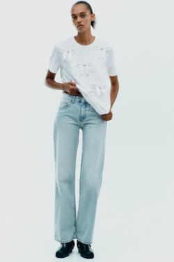 ZARA ФУТБОЛКА С ЛЕНТАМИ, БЕЛЫЙ