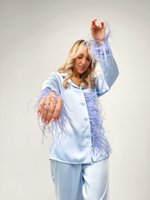 Костюм шелк с пером Голубой 3