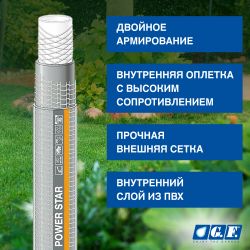 Шланг для полива GF GF80007100 POWER STAR ПВХ армированный садовый диаметр 12,5 мм (1/2 ) длина 15 м