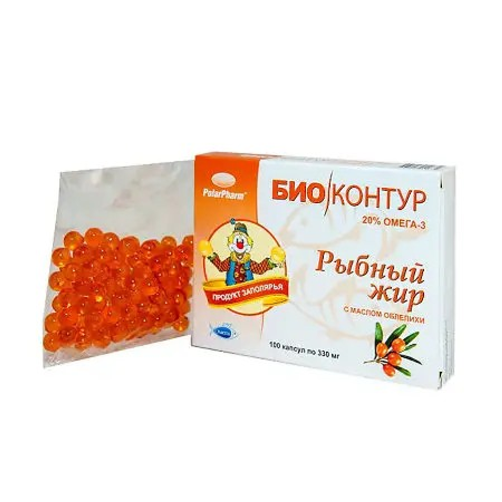 Рыбий (рыбный) жир «БиоКонтур», облепиха, капсулы 0,3 г, 100 шт.