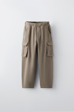 ZARA БРЮКИ ИЗ ТВИЛА С КАРМАНАМИ, СЕРО-КОРИЧНЕВЫЙ