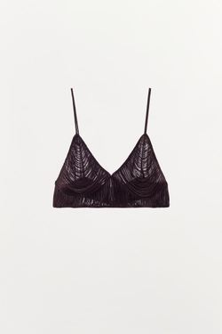 ZARA МИНИ-ТОП С БАХРОМОЙ, КОРИЧНЕВЫЙ