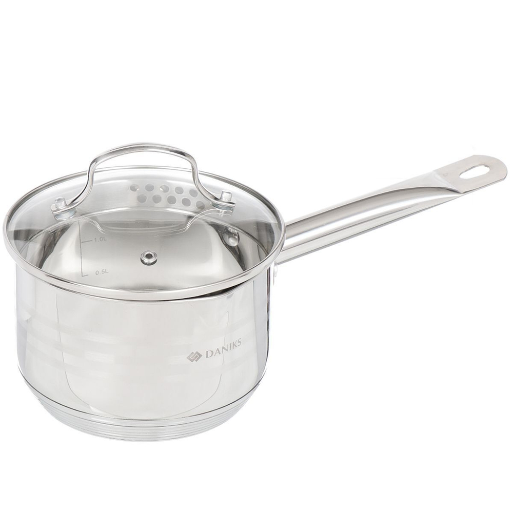 Ковш нерж, 2 л, крышка стекло, индукц, Daniks, Токио, SD-A87-16S