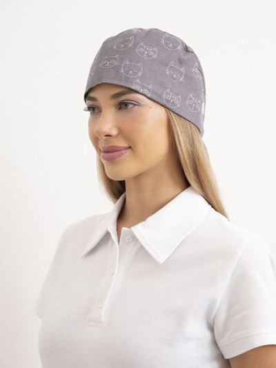 Шапочка медицинская, принт "Кошки", серая