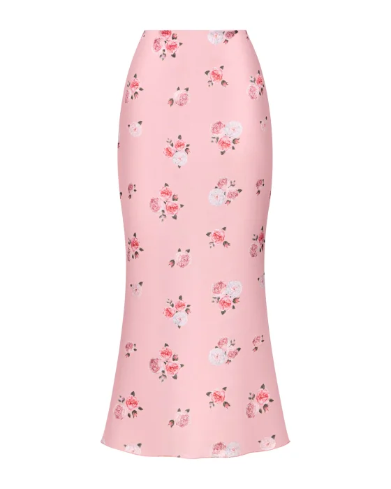 Юбка миди из розового цветочного принта, Розовый