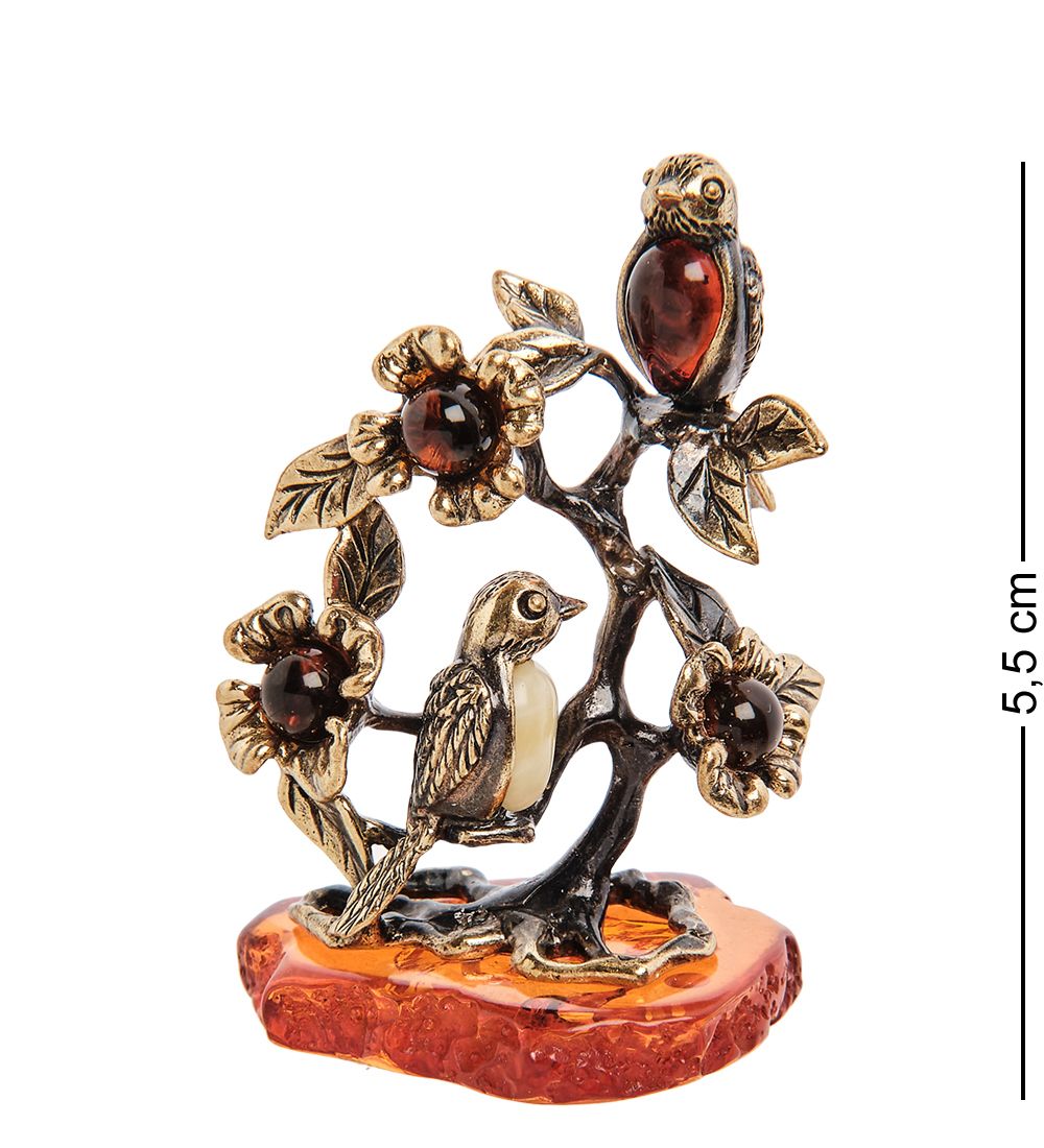AM- 188 Фигурка «Птички Синички на веточке» (латунь, янтарь)