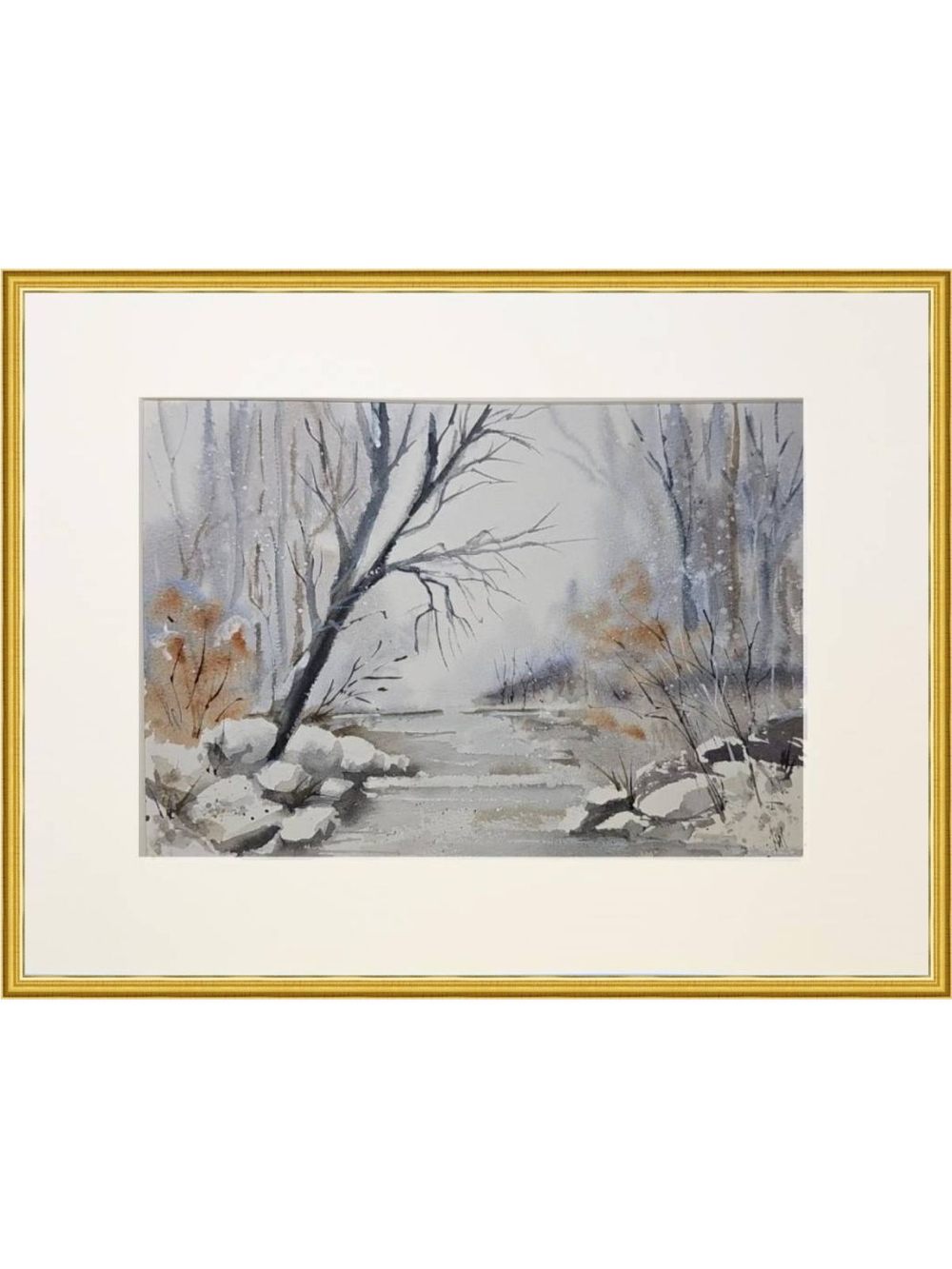 Картина авторская акварельная в паспарту 30х40 см на стену для интерьера "Предзимье"