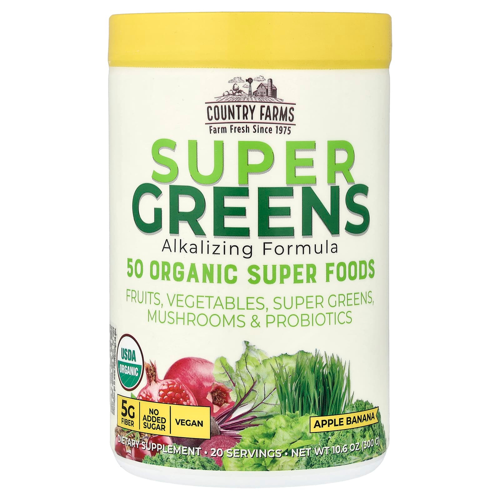 Country Farms, Super Greens, подщелачивающая формула, яблоко и банан, 300 г (10,6 унции)