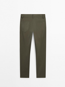 Massimo Dutti Зауженные джинсовые брюки из смесового хлопка, хаки