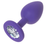 Фиолетовая силиконовая анальная пробка с прозрачным кристаллом - 7,3 см. (Цвет: прозрачный)