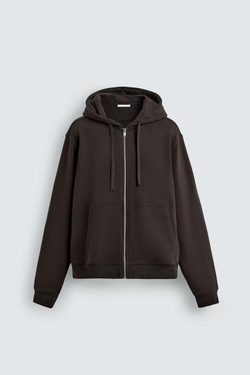 ZARA ТОЛСТОВКА С КАПЮШОНОМ НА МОЛНИИ, ТЕМНО-КОРИЧНЕВЫЙ