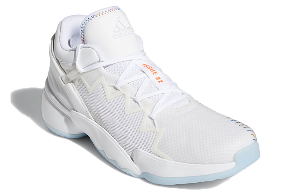 Adidas D.O.N. Issue #2 Round head lace-up mesh fabric TPU non-slip wear-resistant breathable wrapping support low-top basketball shoes men's white light blue