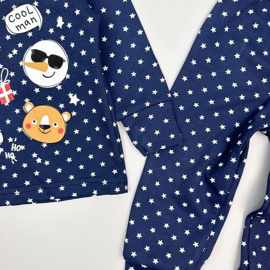 Пижама хлопковая Новогодняя, звезды на синем