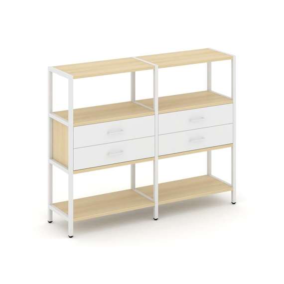 Shelf System Двухсекционный стеллаж трехярусный с ящиками SN.STM-322 Акация Лорка/Белый/Металл Белый