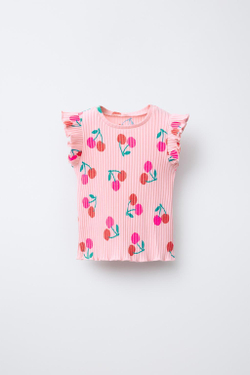 ZARA ТОП В РУБЧИК С ПРИНТОМ, ЦВЕТ РОЗОВОГО МЕЛА