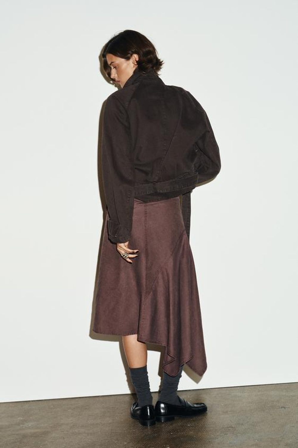 ZARA АСИММЕТРИЧНАЯ ЮБКА-ПАРЕО С ЭФФЕКТОМ ПОСТИРАННОСТИ, ТЕМНО-БОРДОВЫЙ