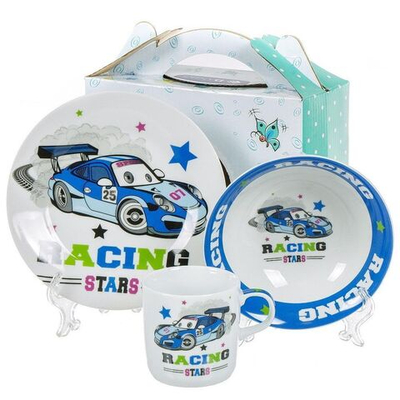 Набор посуды керам, 3 шт, Крутой гонщик, тар 17.5см,сал 15см,круж 230мл, Daniks, C622