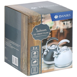Чайник нерж, 3 л, свист, ручк с силик покр, Daniks, чер, MSY-A060B