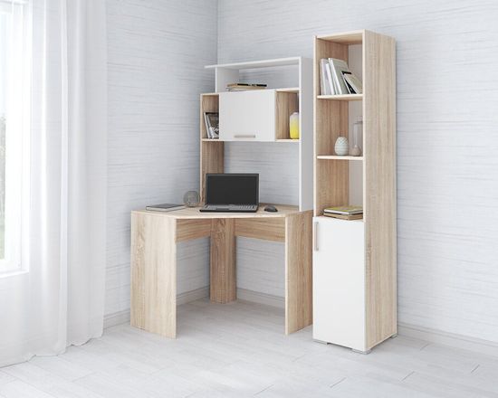 Шкаф-пенал КВАРТЕТ дуб сонома / белый с тиснением поры дерева