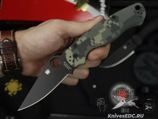 Нож складной Spyderco Paramilitary 2 C81GPCMOBK2 c черным клинком CPM-S45VN, рукоять камо G10