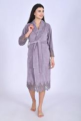 Халат женский велюровый 0519 серый NUSA Турция