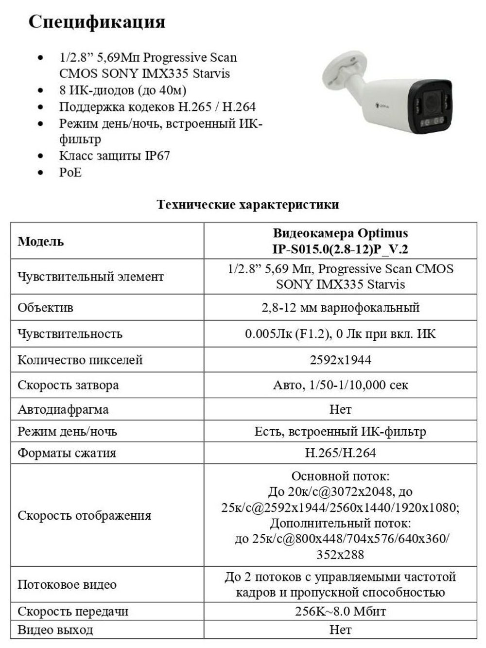 Видеокамера Optimus IP-S015.0(2.8-12)P_V.2