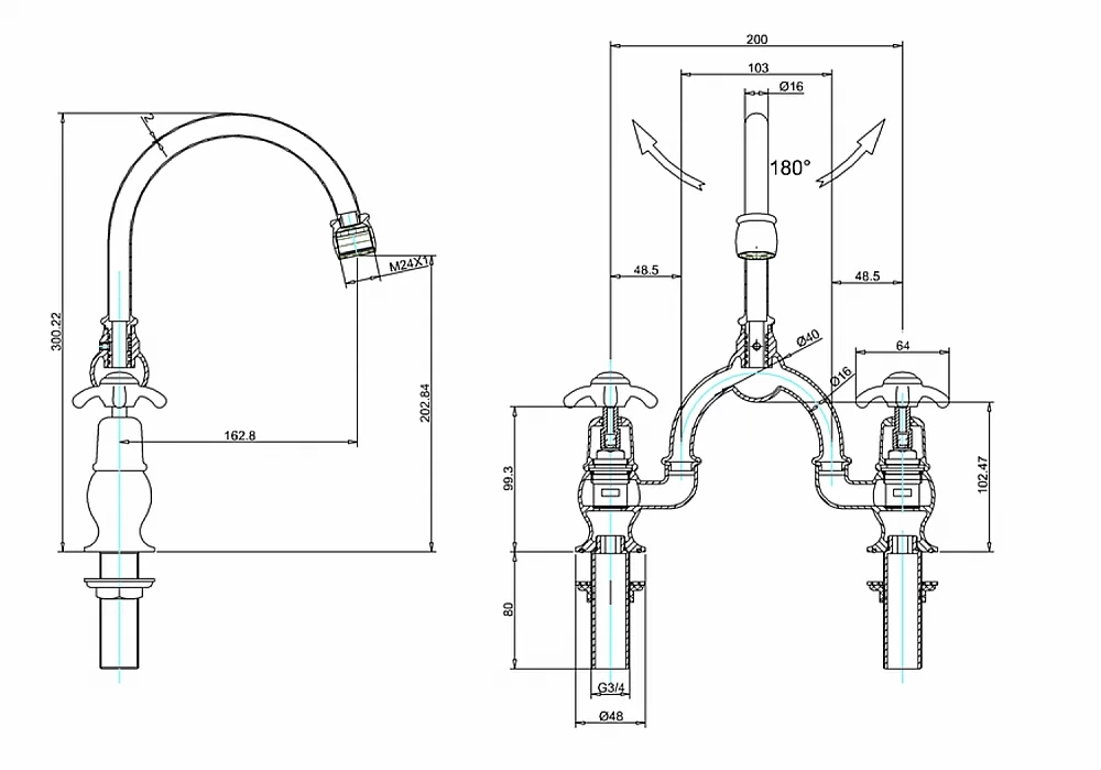 Смеситель для раковины Burlington Bridge AN27-QT+W11