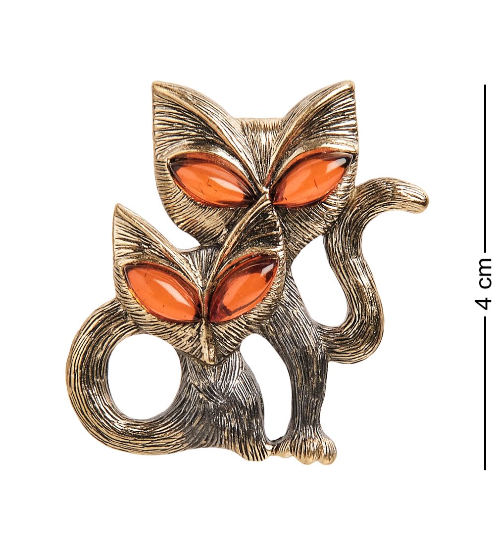 AM-2099 Брошь «Лисички» (латунь, янтарь)