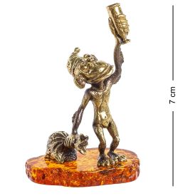 Народные промыслы AM-1149 Фигурка «Обезьяна с праздником!» (латунь, янтарь)