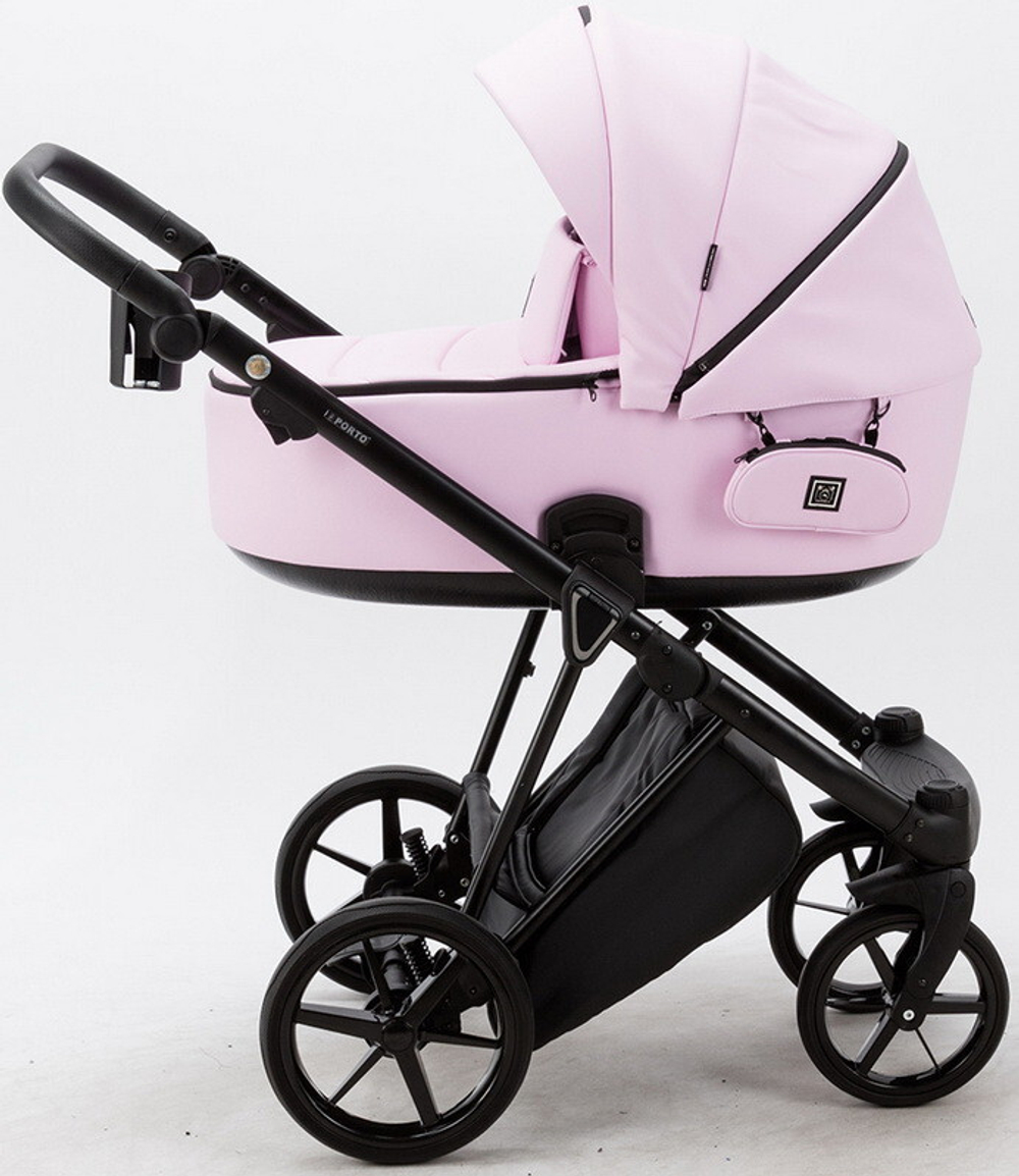 Детская коляска Adamex Porto Deluxe 2 в 1 PO-SA16 (РОЗОВ.ЗЕФИР КОЖА)