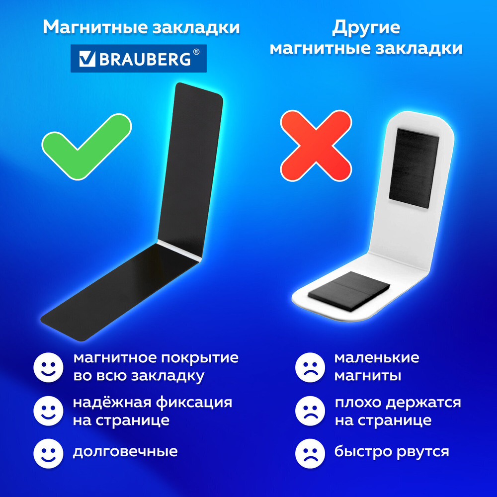 Закладки для книг МАГНИТНЫЕ "SEA" набор 12 шт. 60x20 мм BRAUBERG (4 штуки в упаковке)