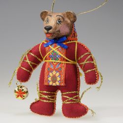 Ёлочная игрушка Медвежонок двухцветный с бубенчиком