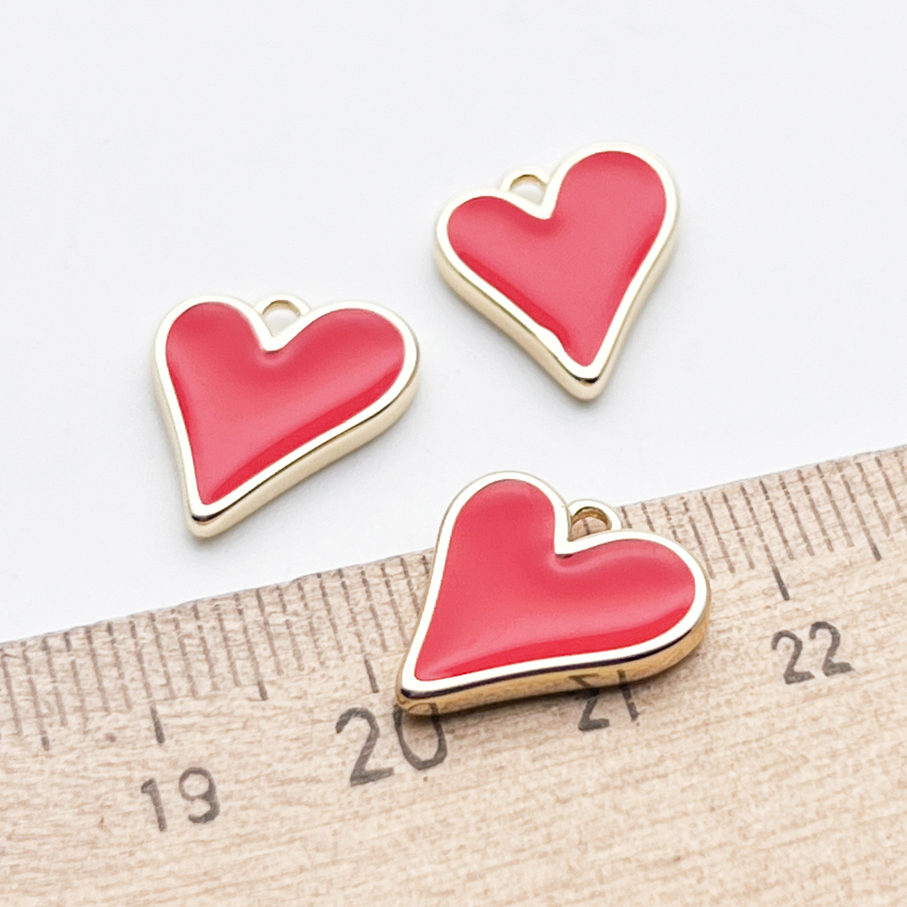Подвеска Сердце, цвет золото+красный, размер 15*13 мм, цена за 1 шт