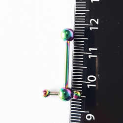 Штанга 16 мм для пирсинга языка "Со штангой", толщина 1,6 мм, диаметр шариков 5 мм. Медицинская сталь, радужная. 1 шт